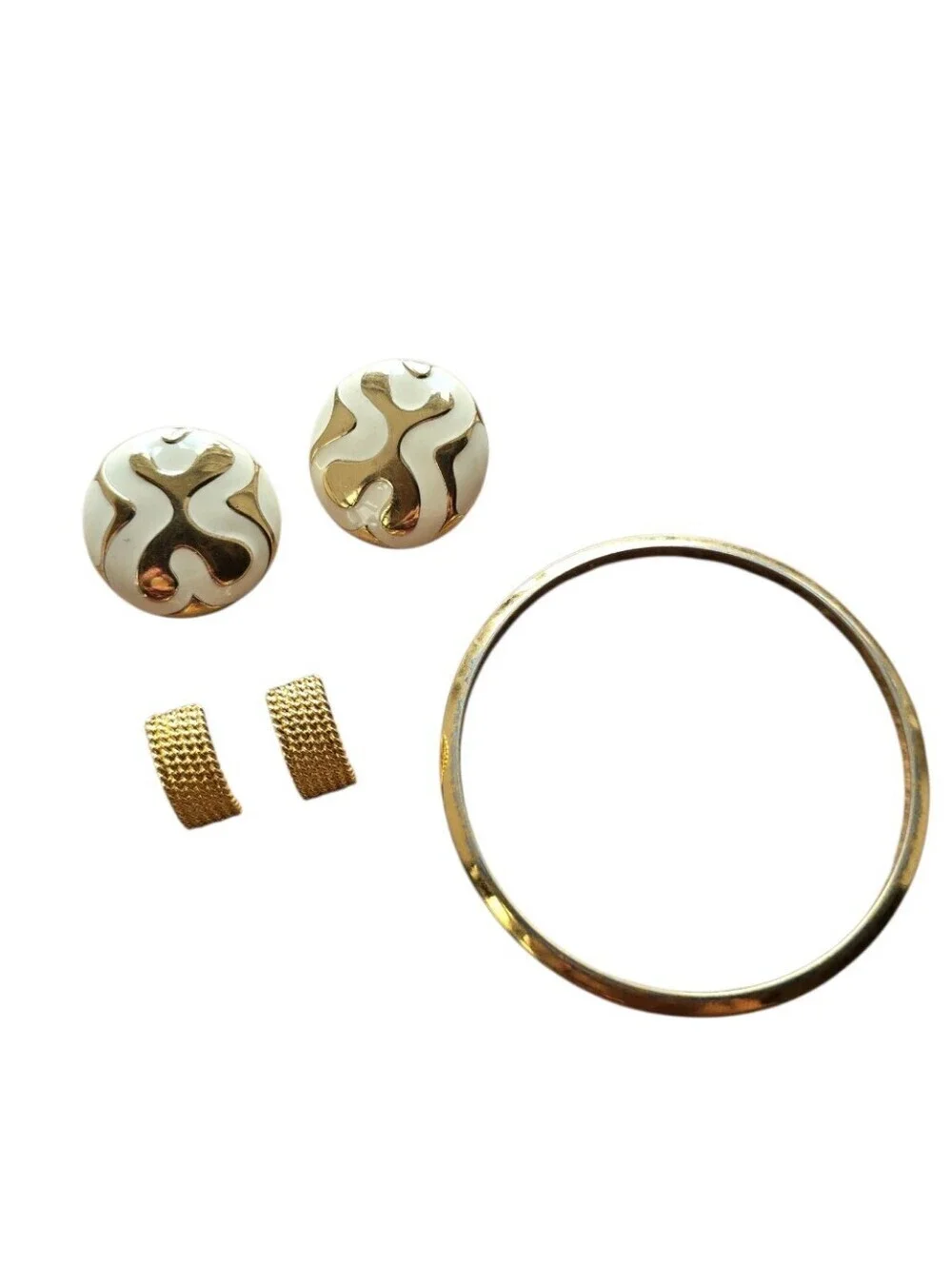 Monet Goldtone Vintage Bracelet Pierced Earring 3 Piece Bundle